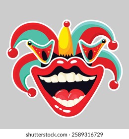 Mouth sticker with teeth for April Fools Day isolated flat vector illustration