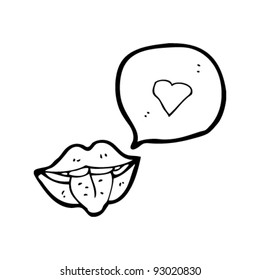 mouth sticking out tongue cartoon with love heart