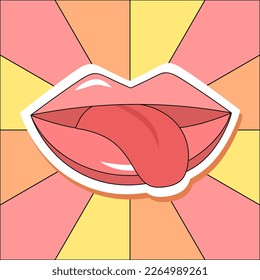 Mouth sticking out tongue vector illustration in retro pastel style.
