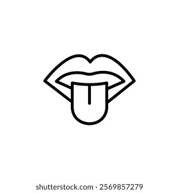 Mouth sticking tongue out icon Black and white outline vector