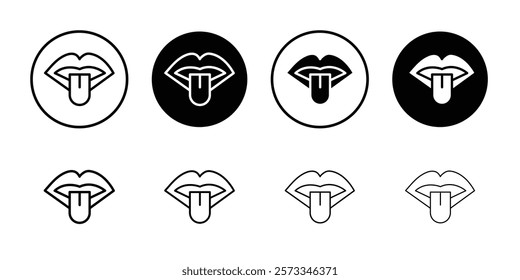 Mouth sticking tongue out icon vector line logo mark or symbol set collection outline style