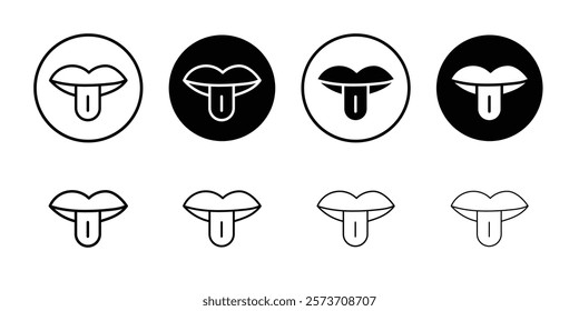 Mouth sticking tongue out icon Thin line art isolated