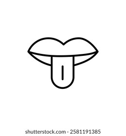 Mouth sticking tongue out icon Thin line art isolated