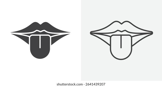 Mouth sticking tongue out icon Line graphics illustration