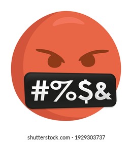 Mouth With Symbols on Rage Emoji Icon Illustration. Angry Red Vector Symbol Emoticon Design Doodle.