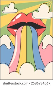 Mouth talking rainbow surreal banner