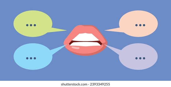 
Boca hablando con burbujas de voz en el diseño de vectores de chat de texto. Ilustración conceptual de labios sexys hablando con burbuja de habla 
