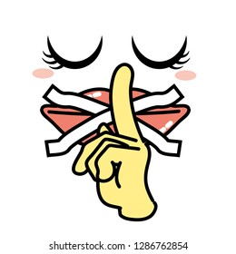 Mouth tape - woman character with index finger