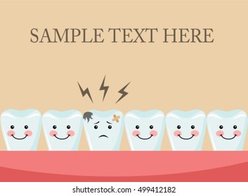 mouth with teeth. All healthy teeth and a tooth is sick