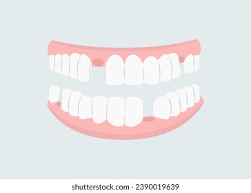 Mouth with teeth concept. Oral hygiene and cleanliness, stomatology. Problems with teeth. Health care and treatment. Poster or banner. Cartoon flat vector illustration isolated on grey background