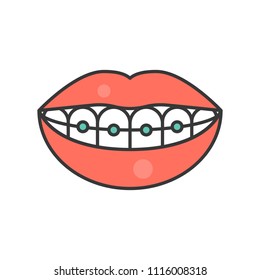 Mouth And Teeth Smile With Braces, Dental Related Icon, Filled Outline