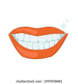 Mouth with teeth, smile with white teeth, oral care and dentistry vector illustration