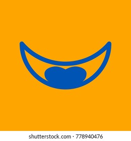 Mouth and tongue icon. Vector. Medium teal blue icon on orange background.