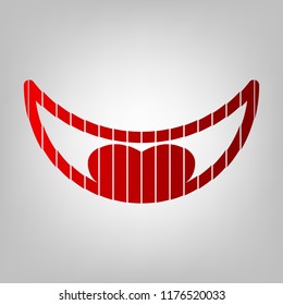 Mouth and tongue icon. Vector. Vertically divided icon with colors from reddish gradient in gray background with light in center.