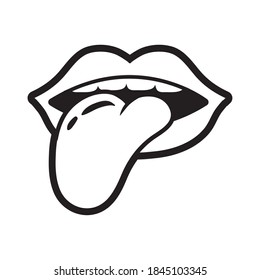 mouth with tongue out pop art line style icon vector illustration design