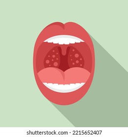 Vector plano del icono de tonsilitis bucal. Anatomía tósil. Edad bacteriana