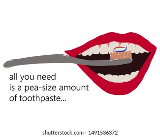 Mouth with toothbrush and toothpaste illustration on white background. Dental care concept. Flat cartoon style. Vector Illustration.