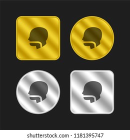 Mouth tube in bald male head gold and silver metallic coin logo icon design