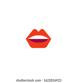 Mouth Vector Flat Icon. Isolated Open Mouth Emoji With Red Lips Illustration 