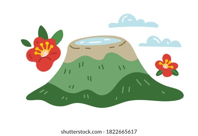 The mouth of a volcano from Jeju island isolated on a white background. Colored Cartoon vector illustration