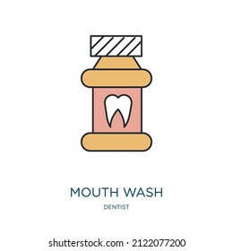 Mouth Wash Icon From Dentist Collection. Thin Outline Mouth Wash, Mouth, Care Detailed Offset Lineal Color Icon Isolated On White Background. Line Vector Mouth Wash Sign, Symbol For Web And Mobile