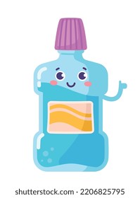 Mouth Wash Liquid. Medicine For Protection Of Oral Cavity And Health Care. Medical Device, Gel, Poster Or Banner For Website. Sticker For Social Media And Messengers. Cartoon Flat Vector Illustration