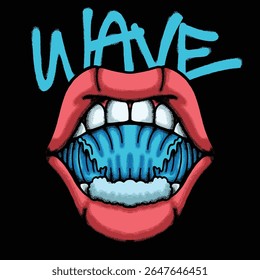 Mouth With Waves Inside for streetwear illustration