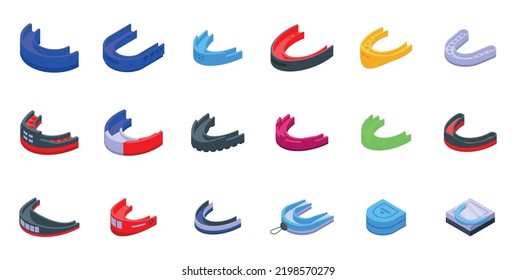 Mouthguard Icons Set Isometric Vector. Dental Boxer. Guard Mouth