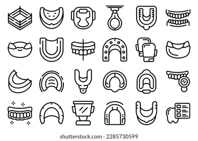 Mouthguard icons set outline vector. Boxer dental. Protector mouth