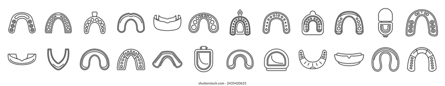 Mouthguard icons set outline vector. Dental boxer guard. Protector equipment