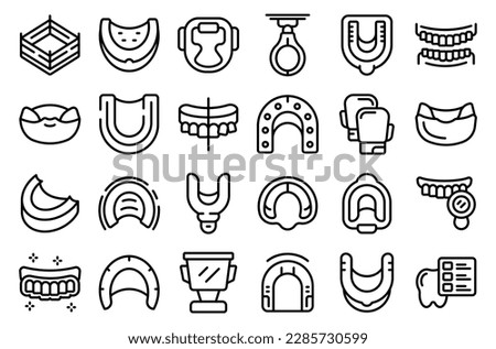 Mouthguard icons set outline vector. Boxer dental. Protector mouth