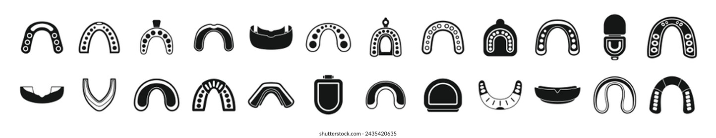 Mouthguard icons set simple vector. Dental boxer guard. Protector equipment