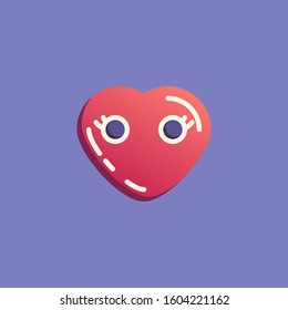 Mouthless heart shape emoticon flat icon, vector sign, Heart Face Without Mouth emoji colorful pictogram. Symbol, logo illustration. Flat style design