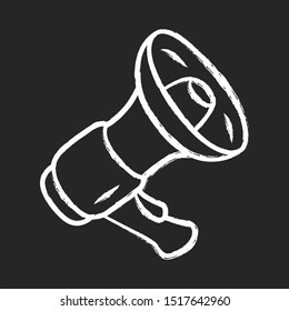 Mouthpiece chalk icon. Megaphone, bullhorn. Breaking news, announcement symbol, loudspeaker. Device for pronouncing loud warning and reporting important news. Isolated vector chalkboard illustration