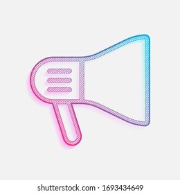 icono de la boquilla. Logo coloreado con líneas diagonales y degradado azul-rojo. Gráfico neón, efecto ligero