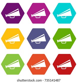 Mouthpiece icon set many color hexahedron isolated on white vector illustration
