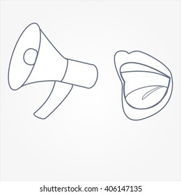 Mouthpiece Icon Vector. Lips with megaphone Icon Drawing