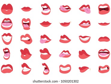 mouths collection in different expressions. vector icon illustration.
