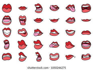 mouths collection in different expressions. vector icon illustration.