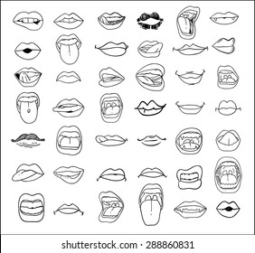 mouths collection in different expressions. vector icon illustration.