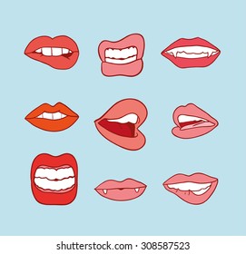 mouths collection in different expressions. vector icon illustration.