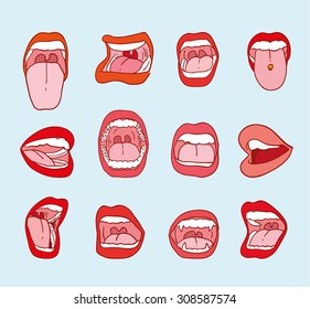 mouths collection in different expressions. vector icon illustration.