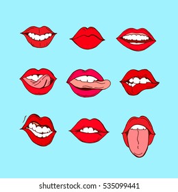 Mouths collection in different expressions. vector icon illustration