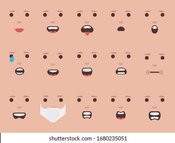 Mouths. Facial Expressions, Cartoon Lips And Tongues.