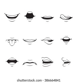 Mouths Set con diversas expresiones, Monocromo, órgano, emoji, expresión facial, humano, sentimiento, humor, personalidad, símbolo