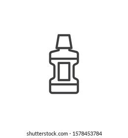 Mouthwash Bottle Line Icon. Linear Style Sign For Mobile Concept And Web Design. Mouth Wash Outline Vector Icon. Symbol, Logo Illustration. Vector Graphics