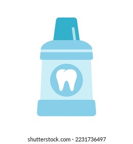 Mouthwash bottle. Liquid for rinsing mouth. Oral care equipment. Vector illustration isolated on a white background.