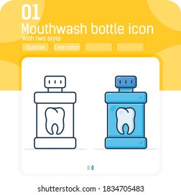Mouthwash bottle premiun icon with thin line style isolated on white background. Sign symbol vector illustration stomatology and dental, care sign vector graphics design icon for healthcare. Editable