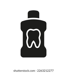 Mouthwash Bottle Silhouette Icon. Oral Rinse Glyph Pictogram. Dentistry Mouthwash Symbol. Laundered Clean and Freshness Mouth Sign. Tooth Whitening Treatment. Isolated Vector Illustration.