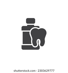 Mouthwash bottle vector icon. filled flat sign for mobile concept and web design. Dental mouthwash and tooth glyph icon. Symbol, logo illustration. Vector graphics